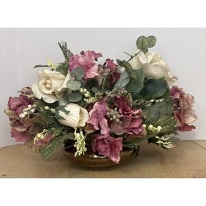 Haeger Pottery Metallic Bronze Bowl w/ Silk Floral Arrangement Centerpiece